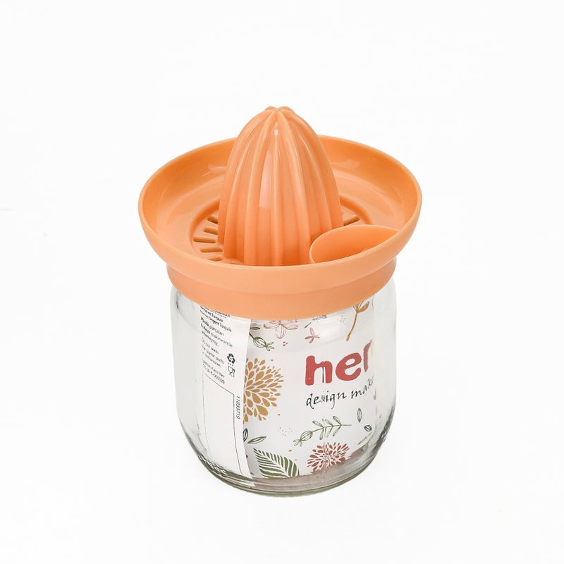 Herevin Glass & Polypropylene 425ml Citrus Squeezer, Manual Lemon & Orange Juicer with Glass Container, BPA Free Hand Press Fruit Juice Extractor for Kitchen, Home & Daily Use – Clear (Cap Color Assorted) - Image 2